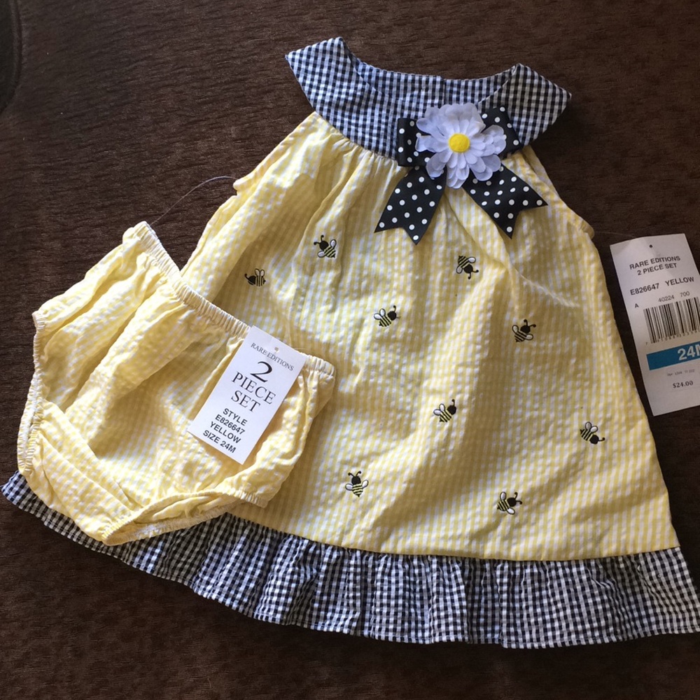 Cute Seersucker bumble bee summer dress 24 mos NWT